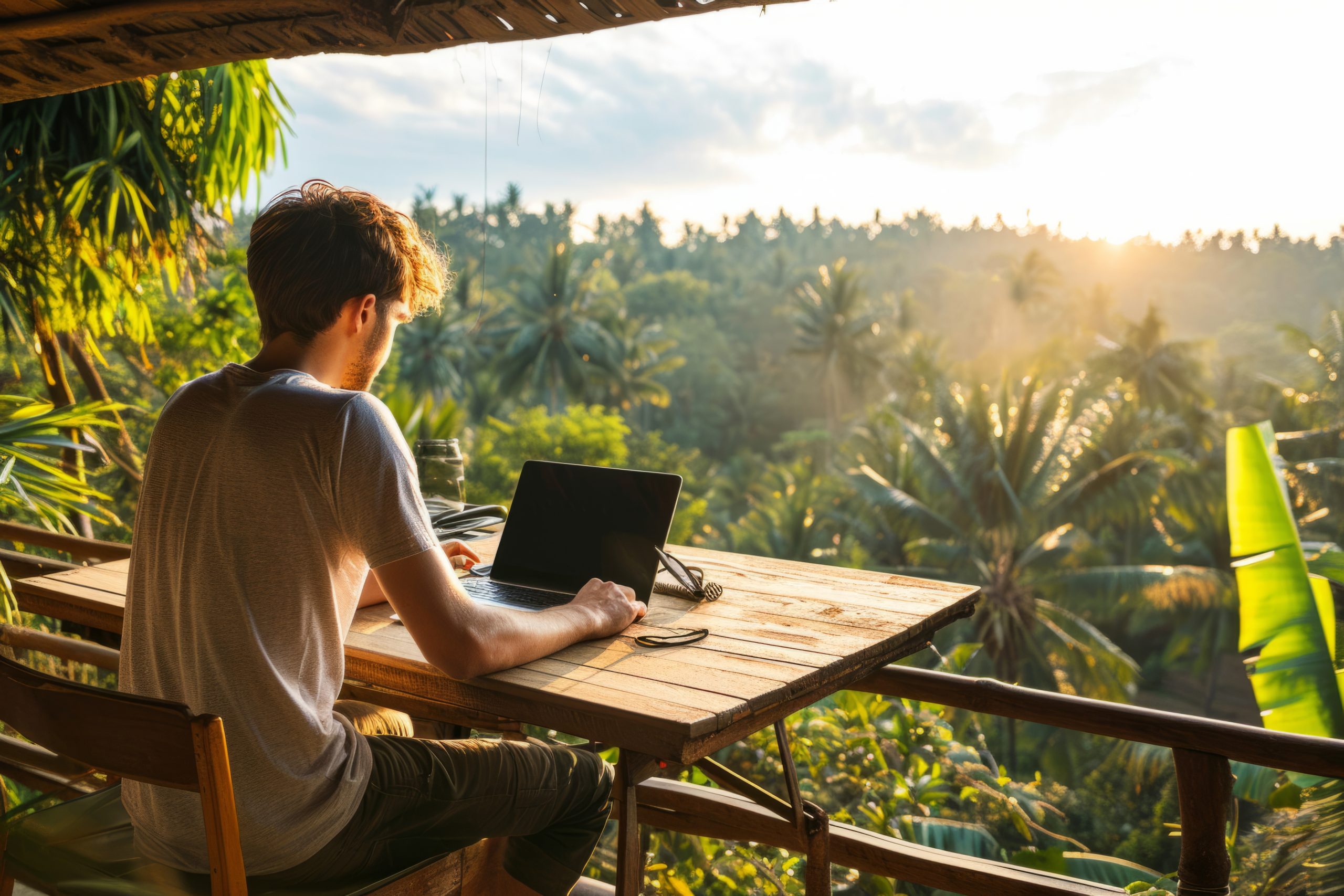 diverse young people being digital nomads working remotely from dreamy locations scaled